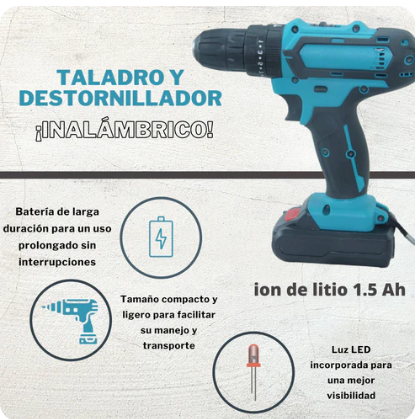 Taladro y Destornillador Inalambrico + 2 Baterias